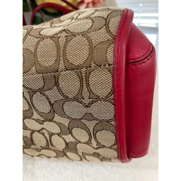 Coach Phoebe Signature Outline Shoulder Bag/Purse #36424 Khaki/Red (u300 - Picture 5 of 10